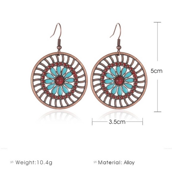 Boho Creative Round Retro Flower Copper Earrings - Picture 6 of 7